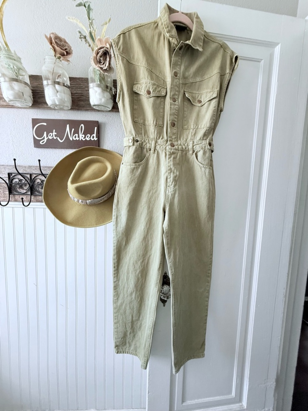 Sleeveless Utility Jumpsuit in Olive